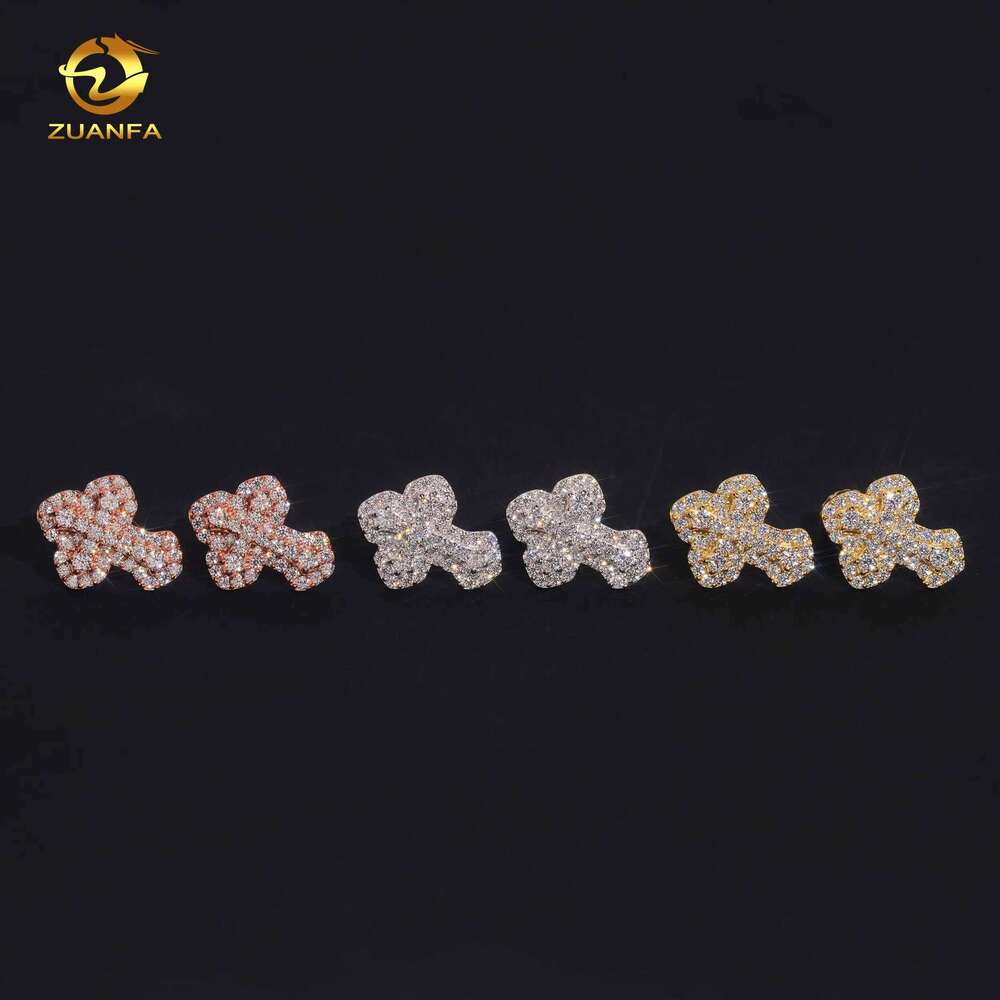 Fashion Men's Screw Back D VVS Moissanite Iced Hip Hop Accessories Sier Cross Earrings