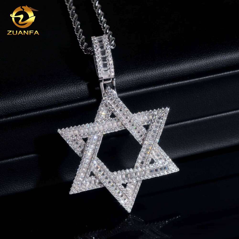 Hip Hop Jewelry David Ice Out Baguette Star Sier VVS D Moissanite Exquisite Charm Pendant