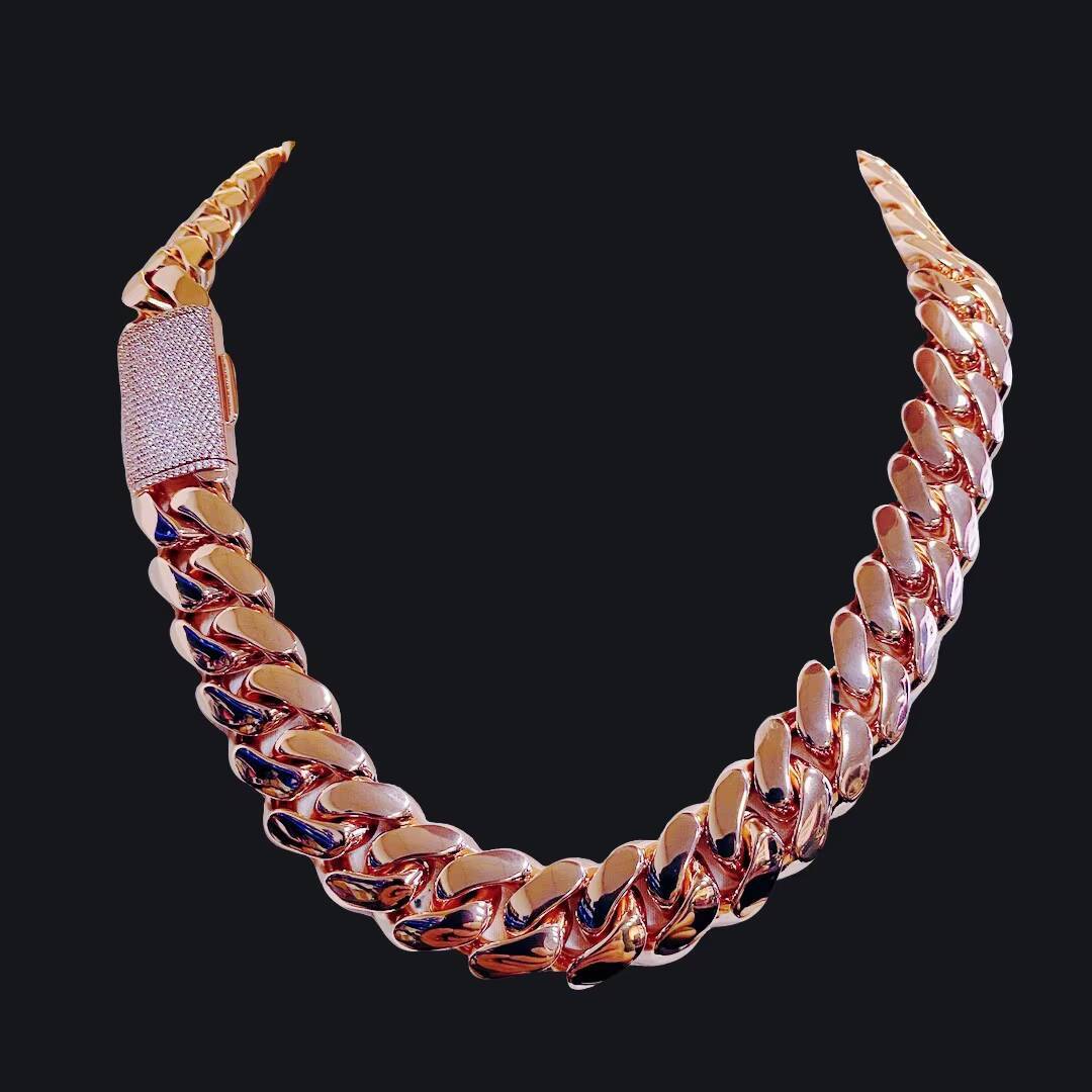 Rose Gold Plated Miami Cuban Link Chain Solid Brass Hip Hop Necklace for Men Women Bold Streetwear Jewelry Cadenas De Oro Rosa