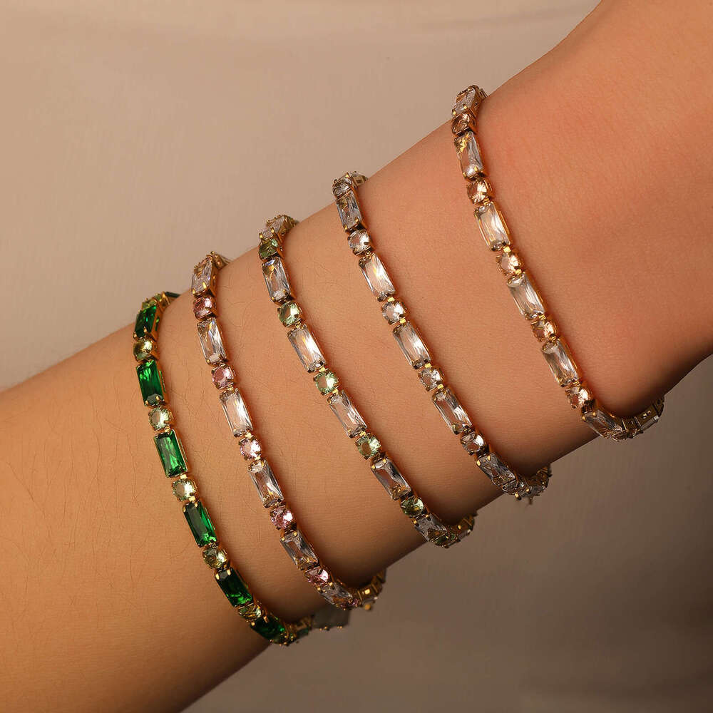 INS Luxury jewelry designer bracelet tennis bracelet high-end fashion full diamond stainless steel bracelet 18K gold emerald zircon titanium steel jew
