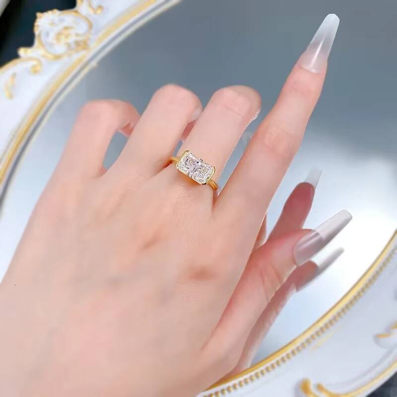 MEENOY Minimalist Silver 925 18K Gold Cz Cubic Baguette Zircon Solitaire Ring for Women Valentine Gift