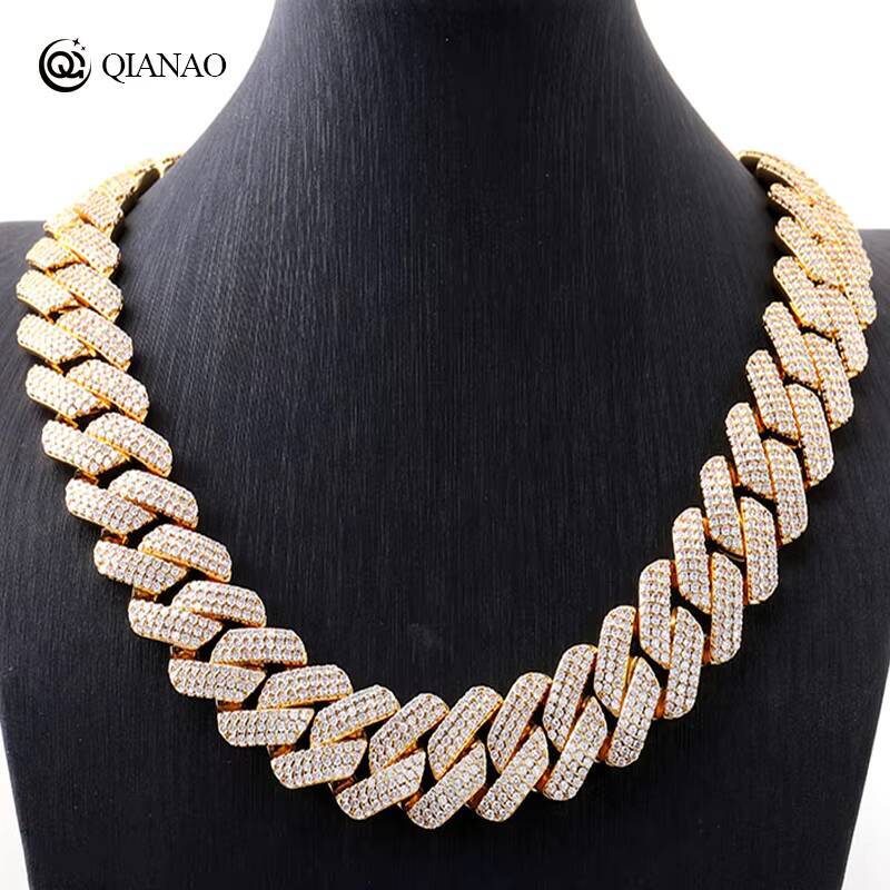 Custom Miami Hip Hop Style Gold Colour Cuban Link Chian 925 Sterling Silver Iced Out Moissanite Diamond Cuban Necklace for Men