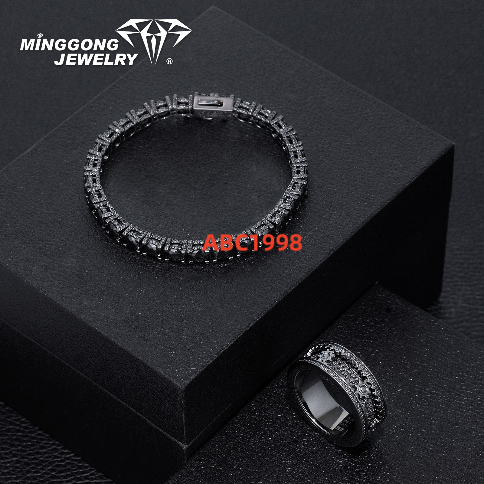 High Quality S925 VVS Moissanite 5MM Full Iced Black Moissanite Tennis Chain or Bracelet 100% Diamond Test-Passed Hip-Hop Style
