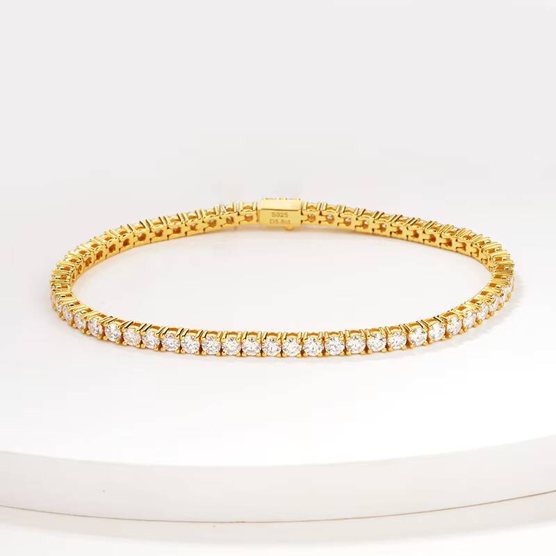 3mm Round Cut White Moissanite S925 Silver Tennis Bracelet