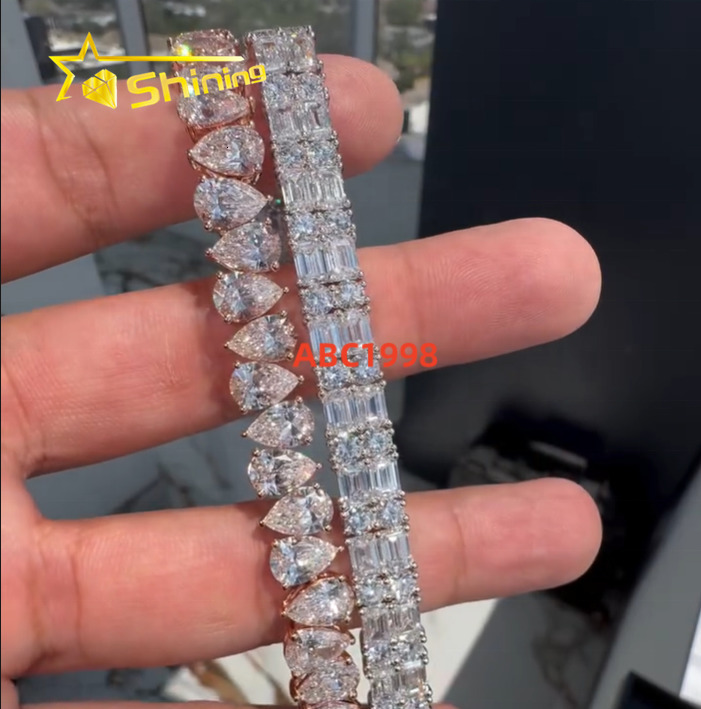 Fashion Jewelry Pear Shape High Quality D Color VVS Diamond Hip Hop 925 Silver Moissanite Bracelet