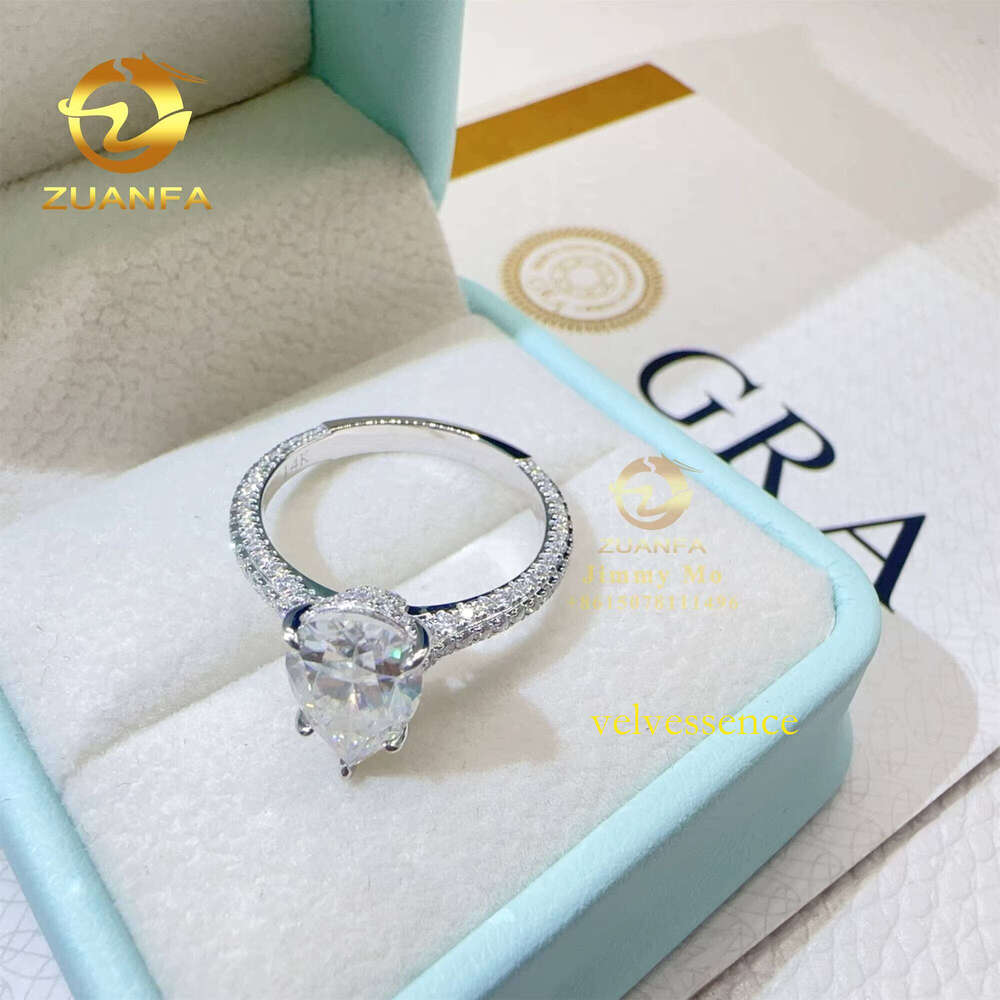 10k 14k Solid White Gold Wedding Bridal Jewelry Gorgeous Boutique 3CT Pear FL Moissanite Dia Engagement Band Ring Women