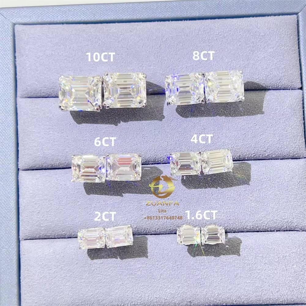 Hip Hop Fashion Screw Back Solitiare Vvs Moissanite Fancy Shape Emerald Cut Silver 925 Earrings