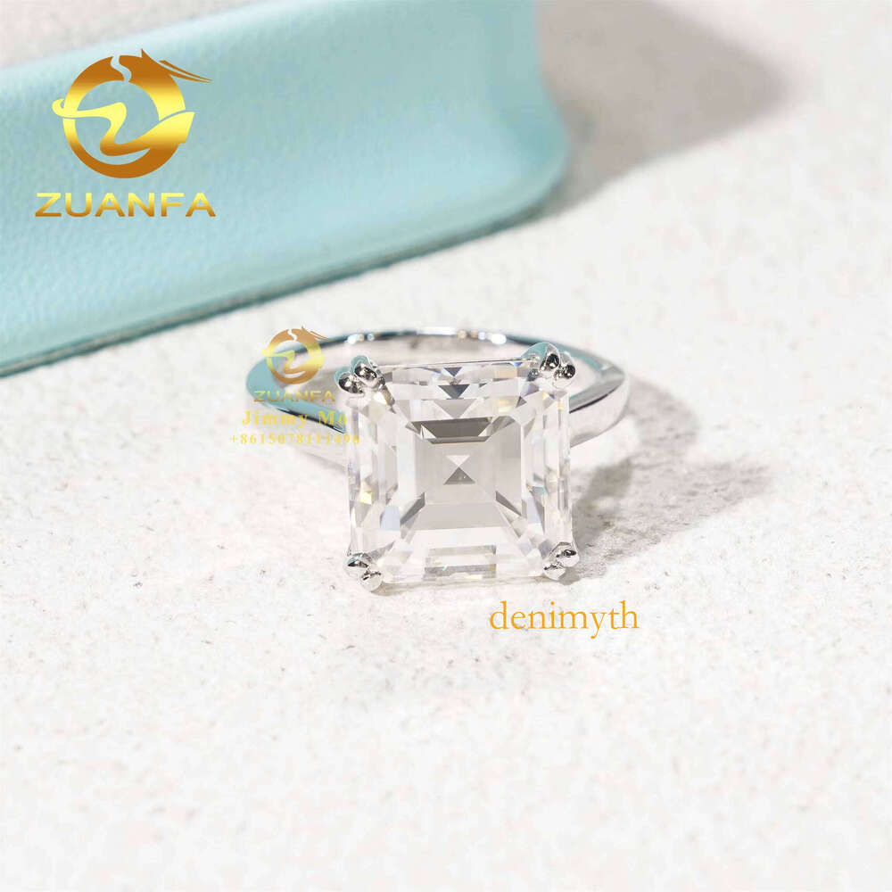 Custom Hidden halo Wedding Bridal Jewelry Solid Sier D Color 8ct Moissanite Asscher Dia Engagement Ring Women