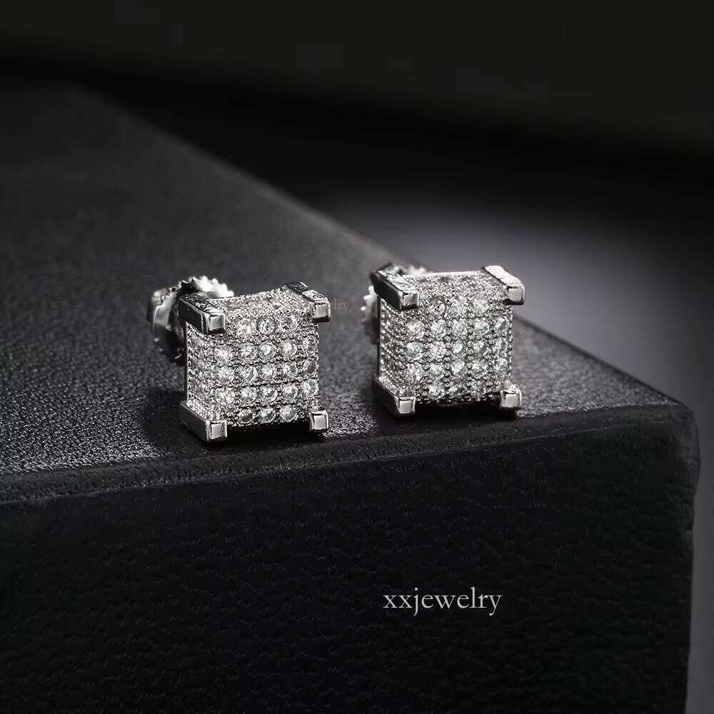 Hip-hop style earringsMen's Hip Hop Zircon Moissanite Crystal Jewelry Rhinestone Sier Women's Gold Stud Earrings