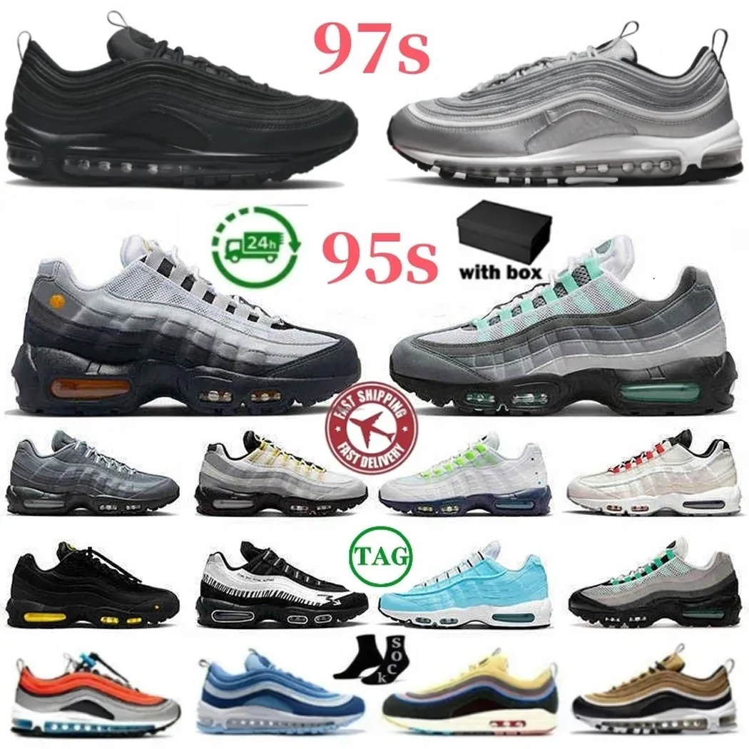 Designer shoes Neon 95s 97s for men women running shoes daily outfit train sneaker Triple Black White Red Geen Blue Pink Navy mens outdoors trianers With box COOL
