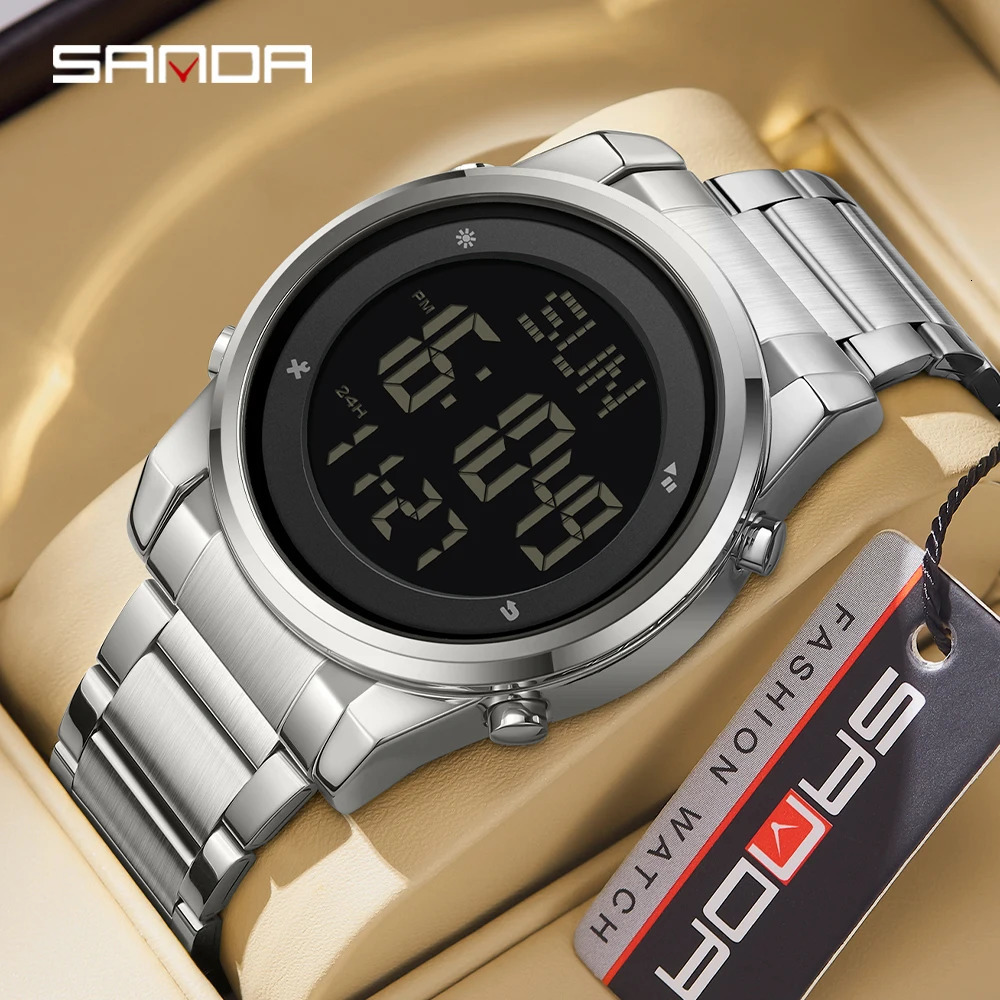 6160 Fashion Stainless Steel Strap Digital Movement Trendy Outdoor Sports Fashion Teenager Students Wrist Watch 250724