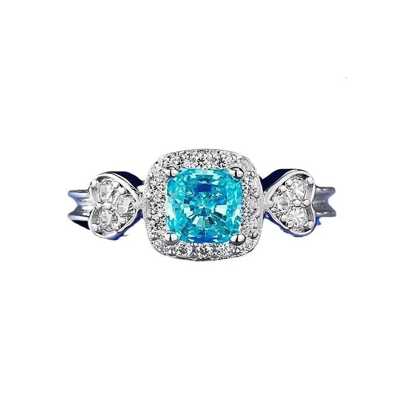 MEENOY Trendy Silver 925 Cut Lab Sapphire Paraiba Tourmaline Gemstone Engagement Candy Diamond Ring