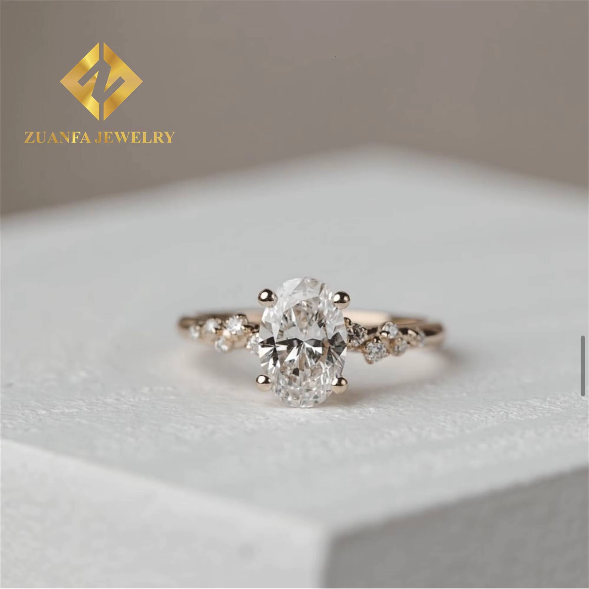 Luxury 14k Yellow Gold Boutique Bridal Wedding Jewelry Flawless Oval +Marquise Moissanite Diamond Engagement Wedding Band Ring