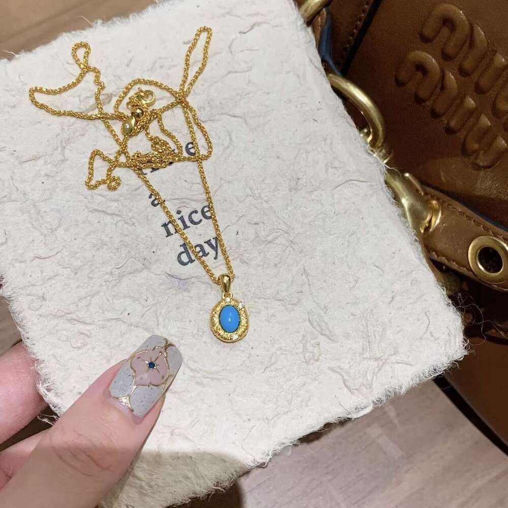 INS Luxury jewelry designer necklace bracelet earring set vintage style handmade brushed blue pine necklace high-end luxury ring temperament earring P