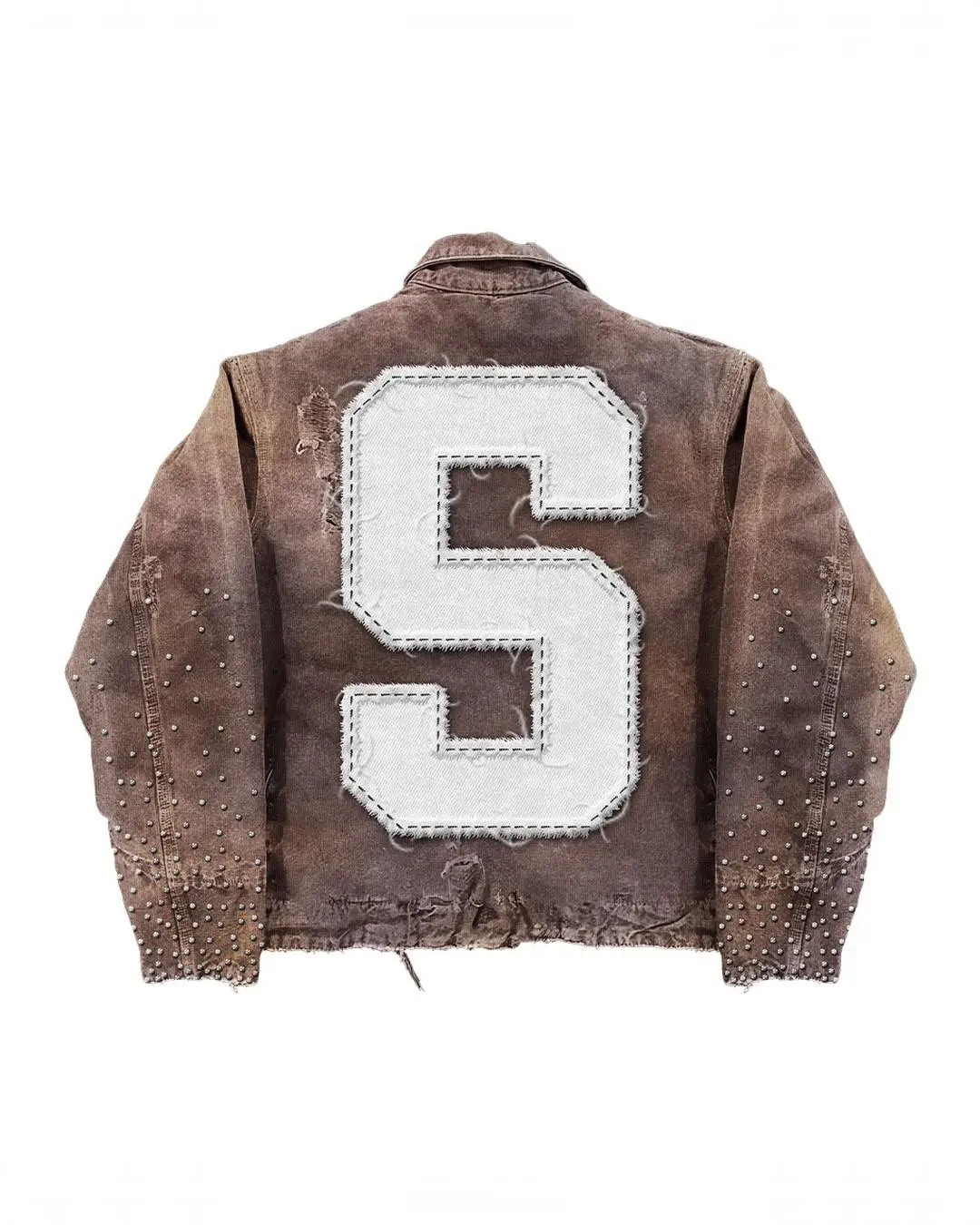 Brown Retro Camouflage Letter Patchwork Jacket Y2K Men Punk Grunge Coats Women Break Hole Hip Hop Loose Jacket Diamonds Clothes 250724