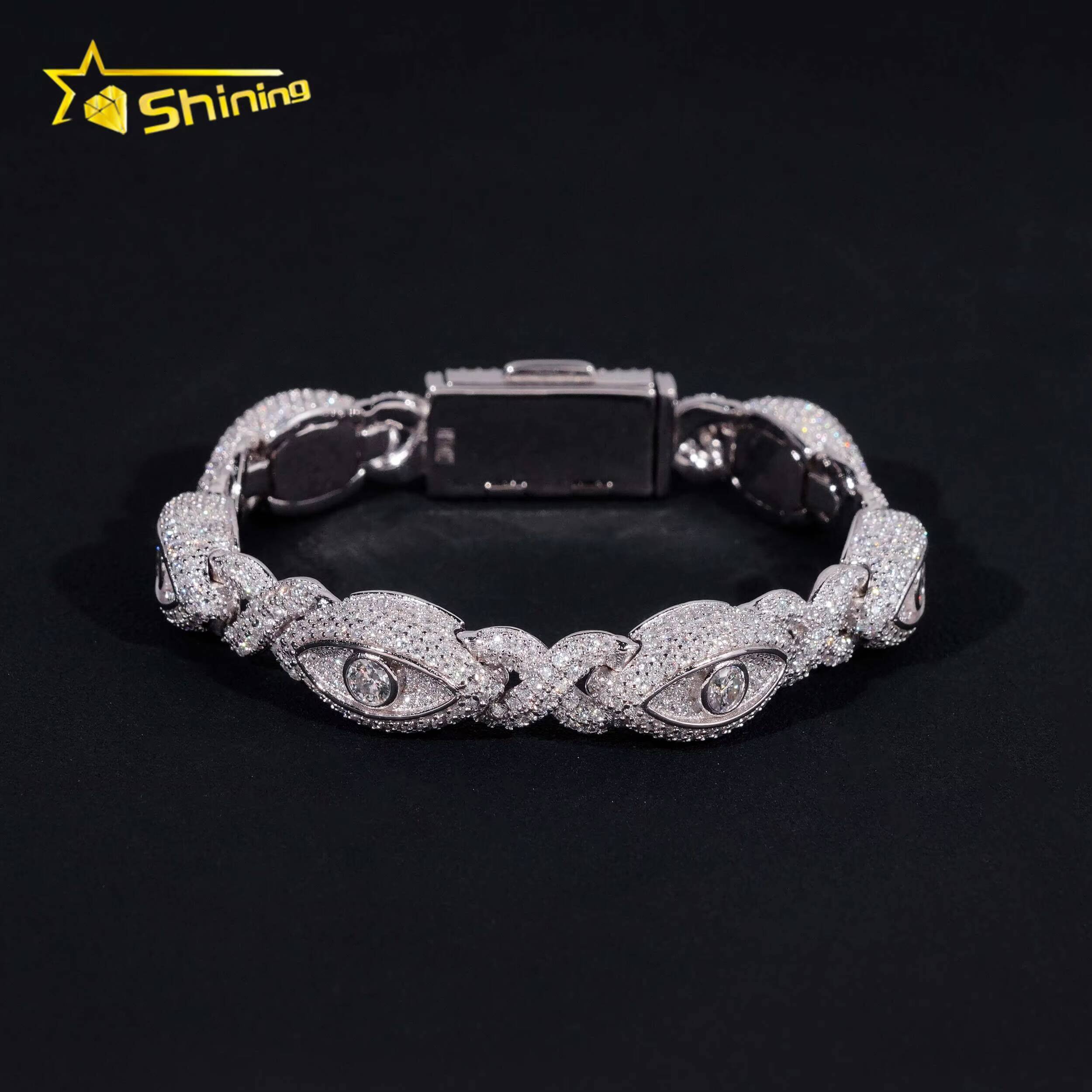 Hot Selling 925 Sterling Silver Hip Hop Iced Out Infinity Eye Moissante Cuban Link Bracelet