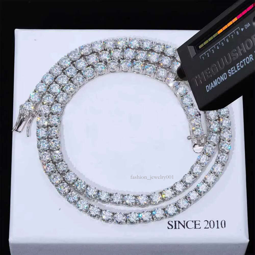 Fine Jewelry Hip Hop Sterling Sier VVS Moissanite Dia Classic 3MM Tennis Chain Necklace for Men Women