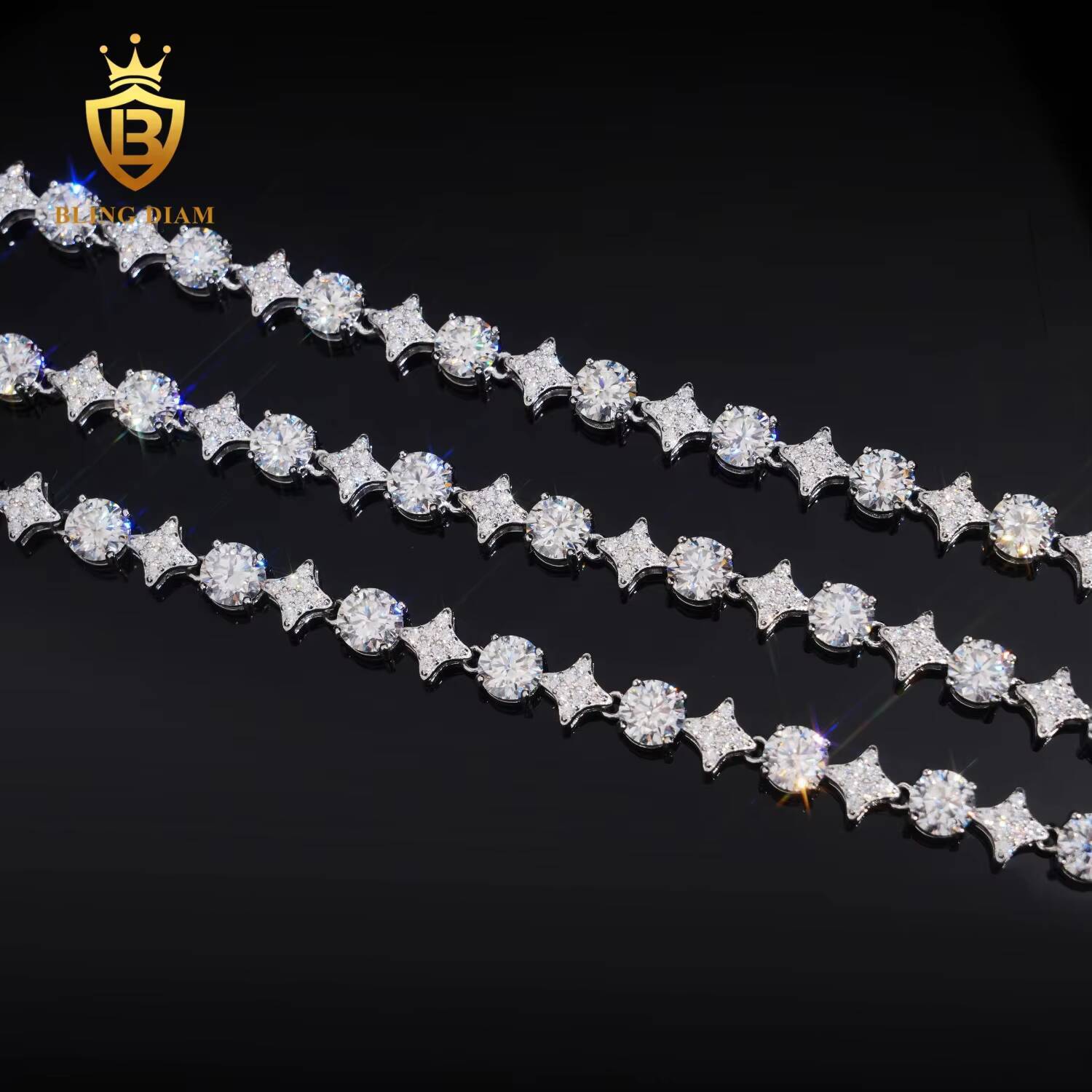 Design New 8mm Iced Out Fashion Star Shape Tennis Chain 925 Silver Moissanite Necklace Bracelet Pass Diamond Tester