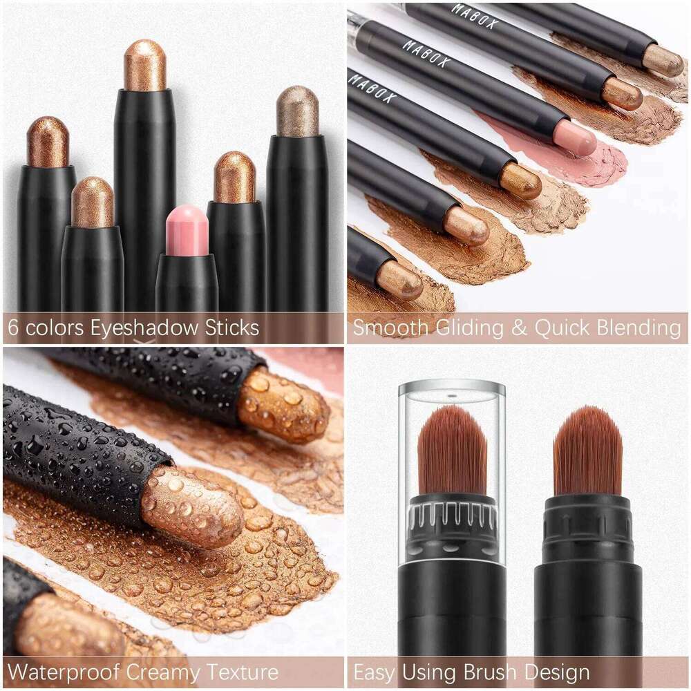 Pearlescent Double Ended Eyeshadow Stick with Brush Eyes Makeup Contour Tint Highlighters Pencil 2 in1 Glitter Eye Shadow X250726