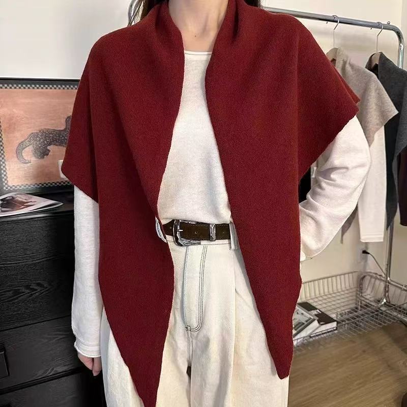 K1499 Korean lazy style wool triangle scarf women autumn and winter neck protection warm scarf solid color large shawl air-conditioned room shawl