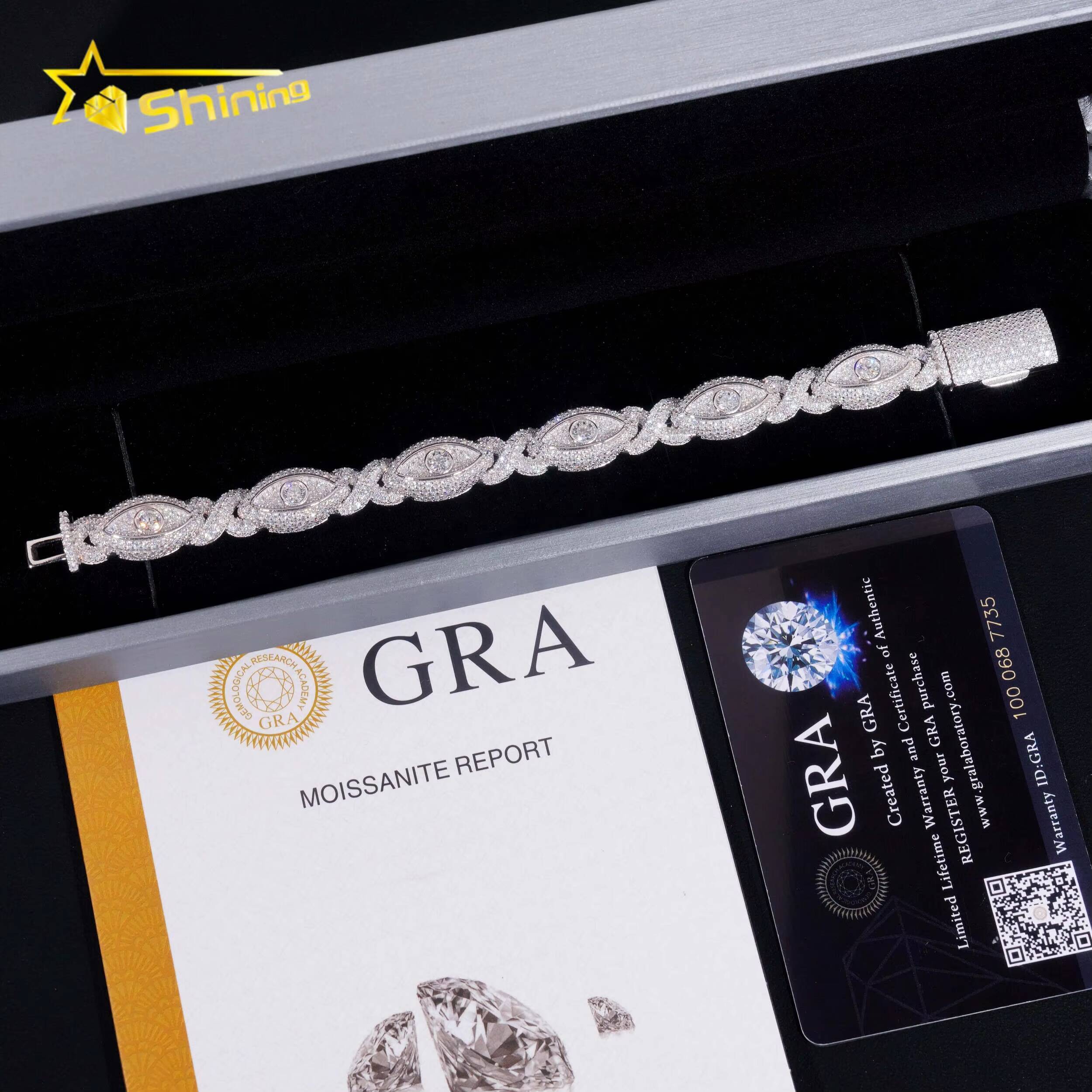 Hot Selling 925 Sterling Silver Hip Hop Iced Out Infinity Eye Moissante Cuban Link Bracelet