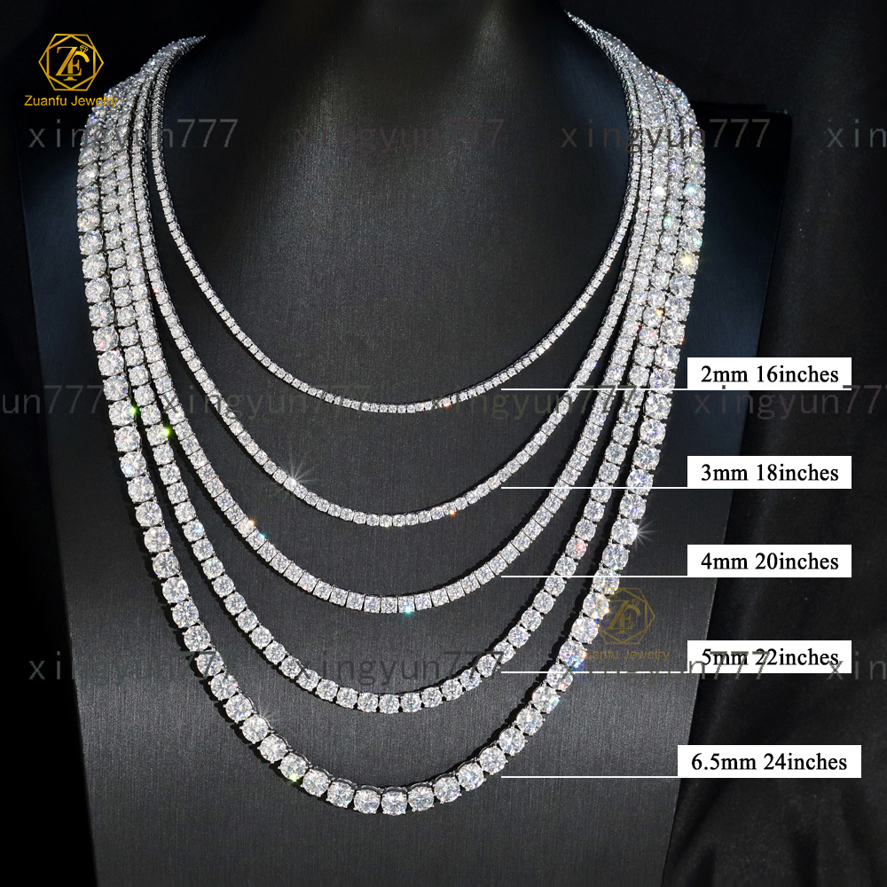 Ready to Ship High Quality 925 Sterling Silver Iced out Tennis Chain D VVS1 2mm-6.5mm Cut Moissanite Diamond for Men and Women