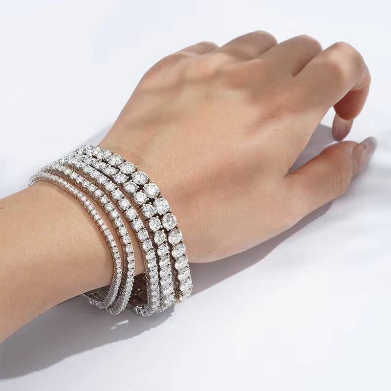 3mm Round Cut White Moissanite S925 Silver Tennis Bracelet