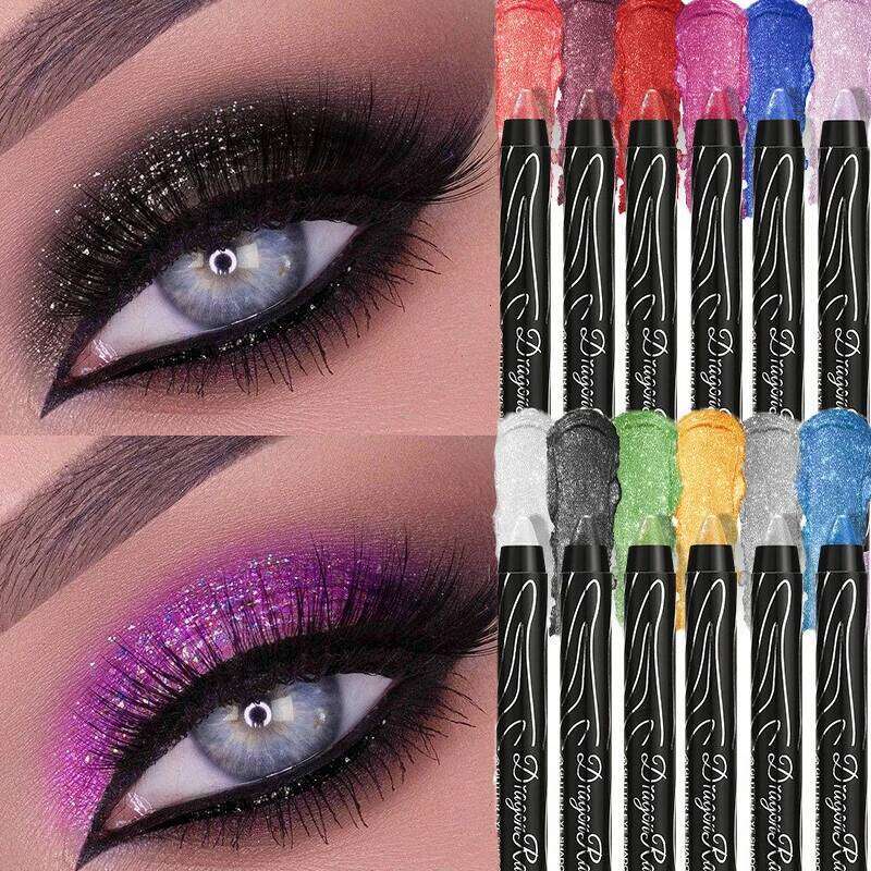 12Colors Metallic ple Black Eyeshadow Pencil Waterproof Glitter Shimmer Liner Pen Eye Shadow Stick Eyes Makeup Cosmetic X250726