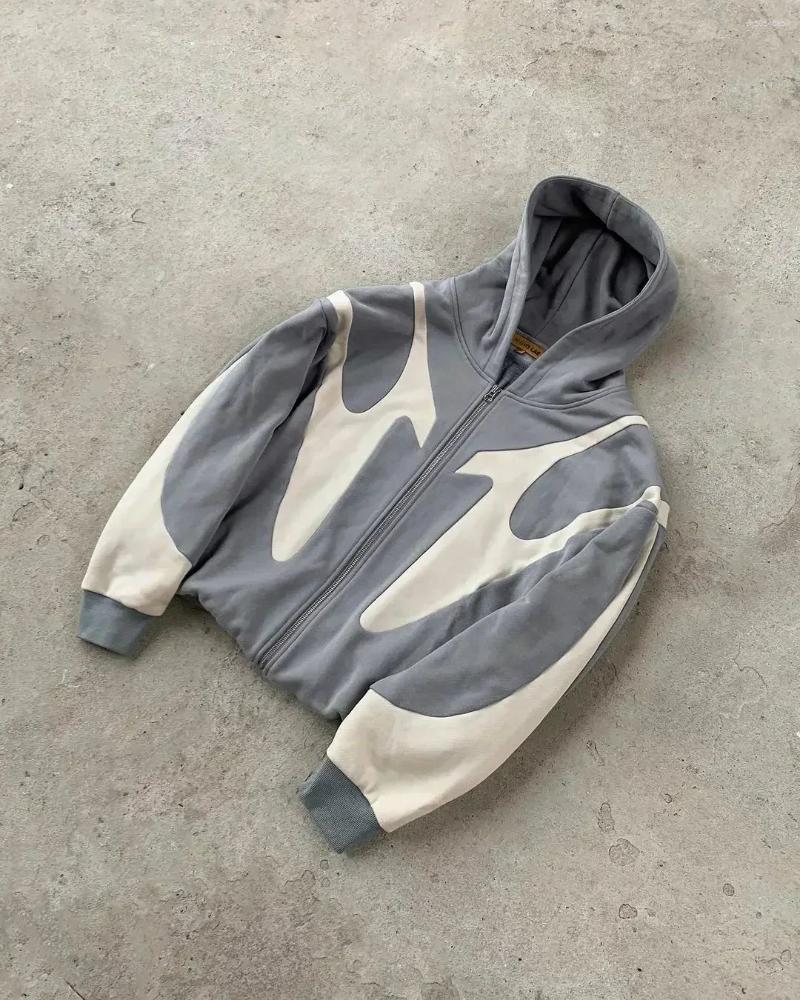 Designer Men's Hoodies Harajuku Embroidery Oversized Letter Patch Flash zip up hoodie Men Women Hip Hop Goth Casual Sweatshirt Asian size