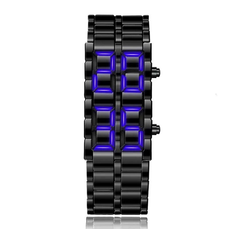 Fashion Black Full Metal Digital Lava Wrist Watch Men Blue LED Display Mens Watches Gifts for Male Boy Sport Creative Clock 250724