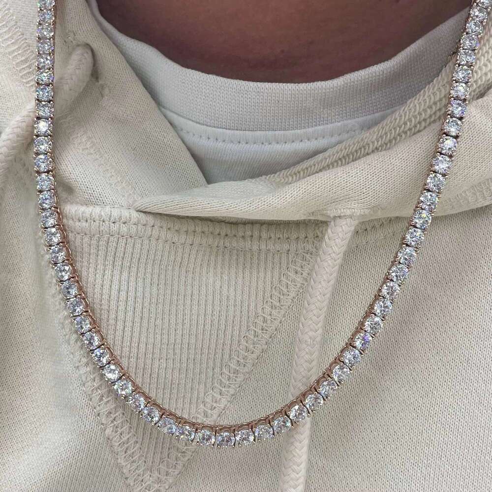 Hip Hop Mosinite Chains Necklace 4mm Vvs Iced Out Dias Sier Moissanite Tennis Chain