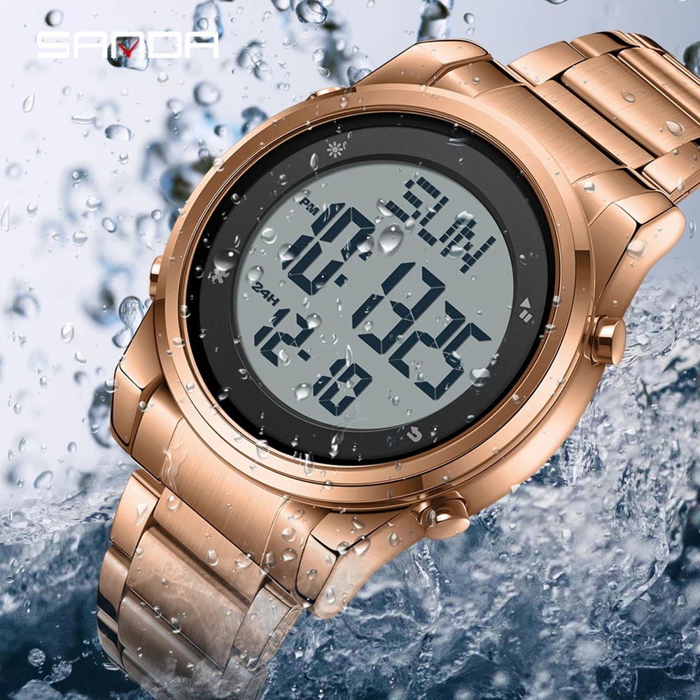6160 Fashion Stainless Steel Strap Digital Movement Trendy Outdoor Sports Fashion Teenager Students Wrist Watch 250724