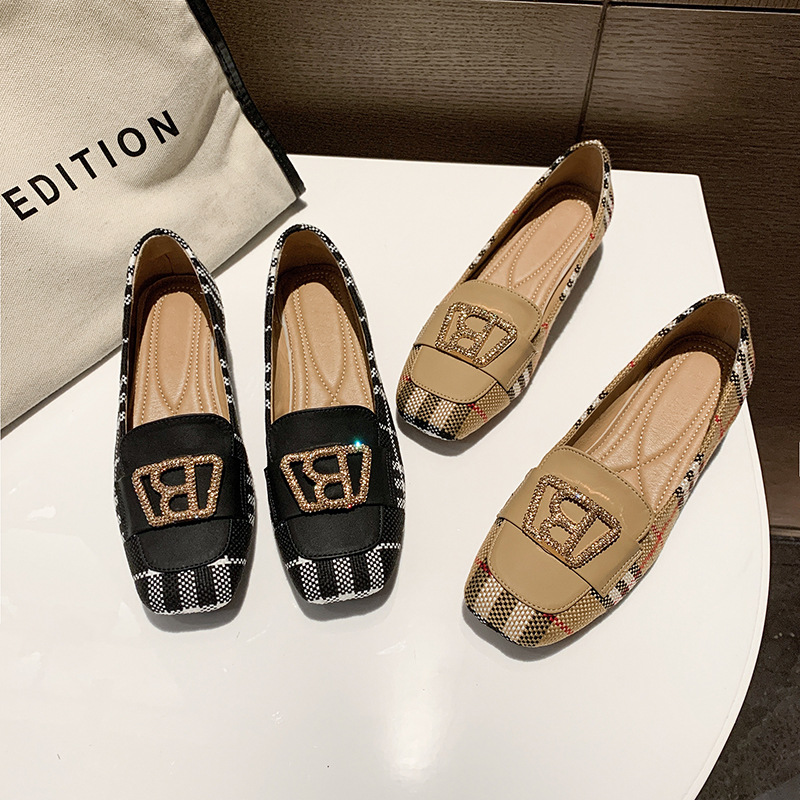 Elegant and versatile women's checkered color blocked high heels 2025 new arrivals fashionable and versatile metal buckle thick heel women's