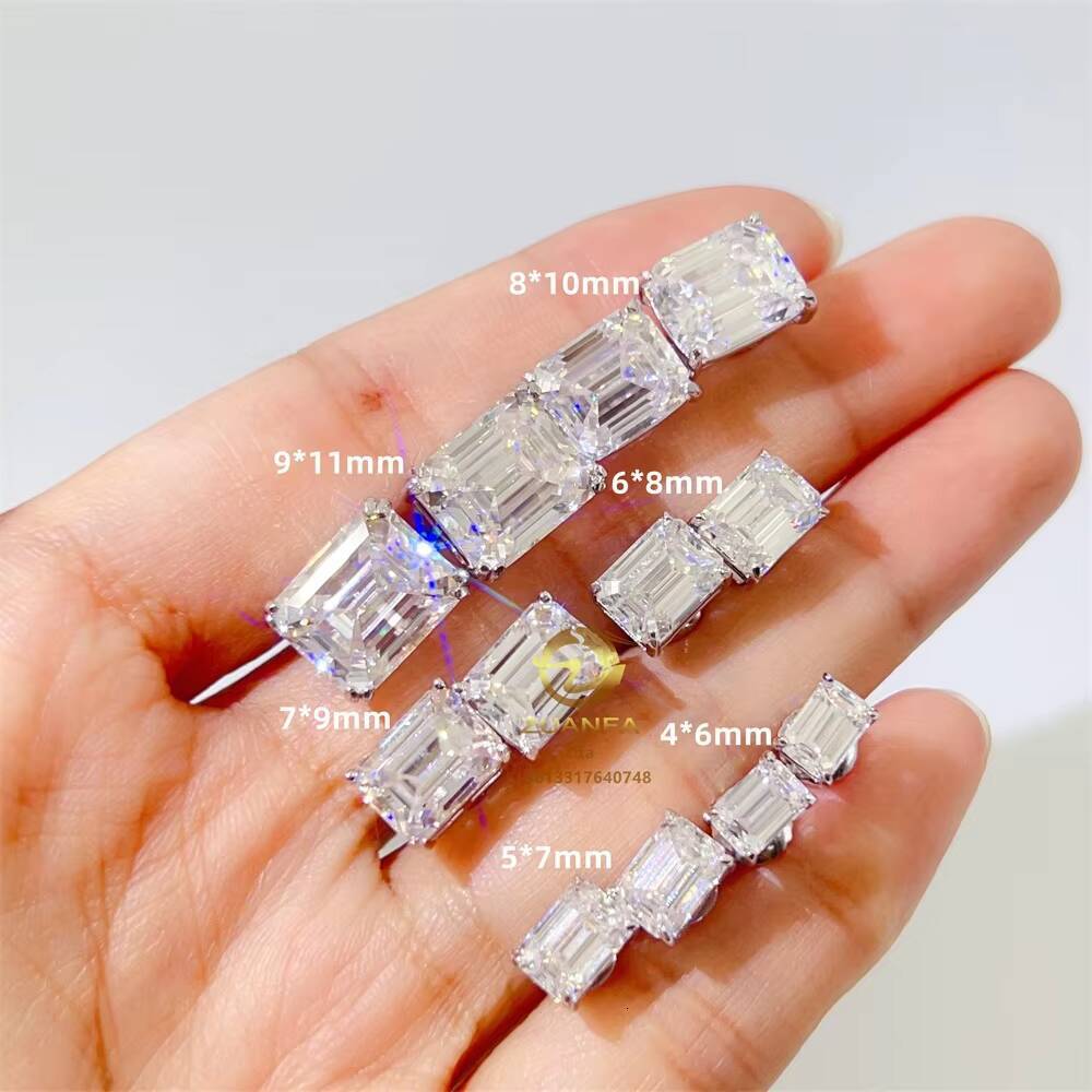 Hip Hop Fashion Screw Back Solitiare Vvs Moissanite Fancy Shape Emerald Cut Silver 925 Earrings