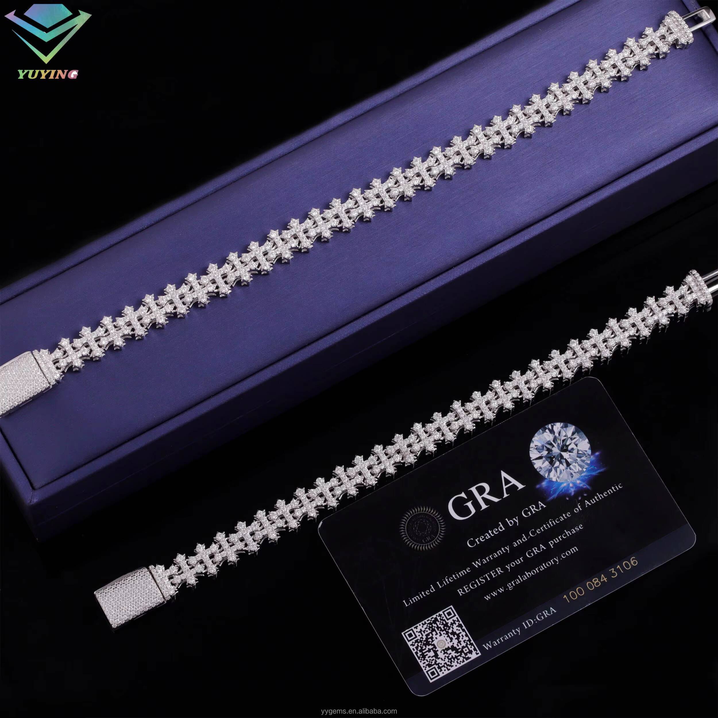 Popular New Arrivals 925 Silver Cross Bracelet Iced Out Hip Hop Jewelry VVS1 Moissanite Diamond Cross Cuban Bracelet Men