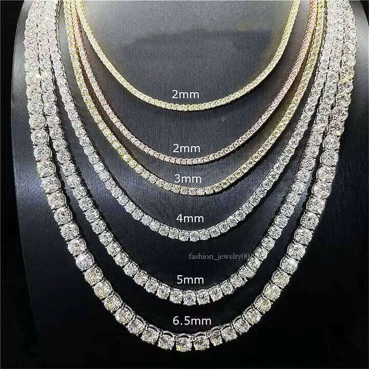 iced Out Hip Hop D Color VVS 23456mm Moissanite Necklace Sterling Sier Men Women Tennis Link Chain