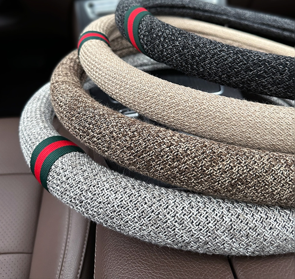 Aicheng Four Seasons Summer Color Striped Linen Non-Slip Suitable Flat Thin Sweat-Absorbent Breathable Car Steering Wheel Cover 250726