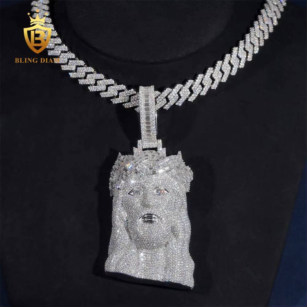 Hip Luxury Hop Jewelry 925 Silver Iced Out Moissanite Jesus Pendant High Quality Custom Moissanite Pendant Men