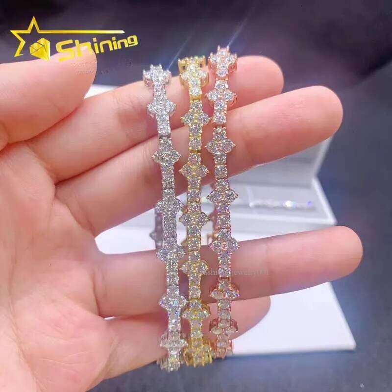 Shining Jewelry Pass Tester S Sier 3mm VVS Moissanite Bracelet Cross Design Dia Tennis Chain