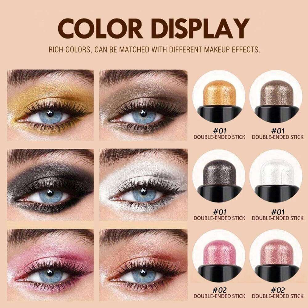 Double-headed eyeshadow sticks, colored glitter brown high-pigment waterproof cream, eye shadow pencil long-lasting cosmetics X250726