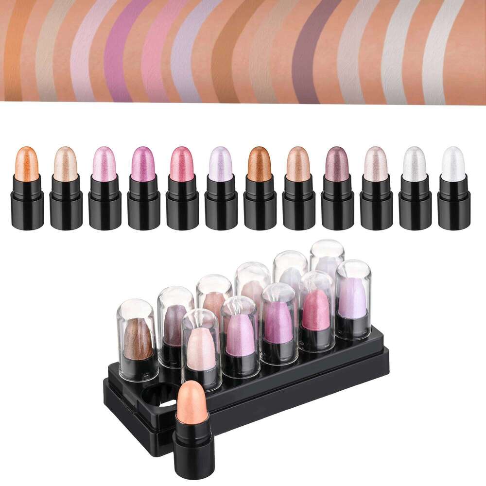 12 Colors Glitter Gradient Eye shadow Stick Pen Makeup Set, Waterproof Shimmer Pink Eyeshadow Sticks X250726