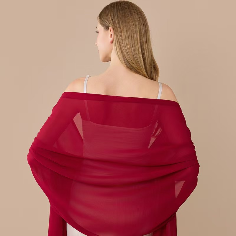 K1492 European and American cross-border pure color chiffon long shawl bride bridesmaid wedding dress prom party dinner shawl female