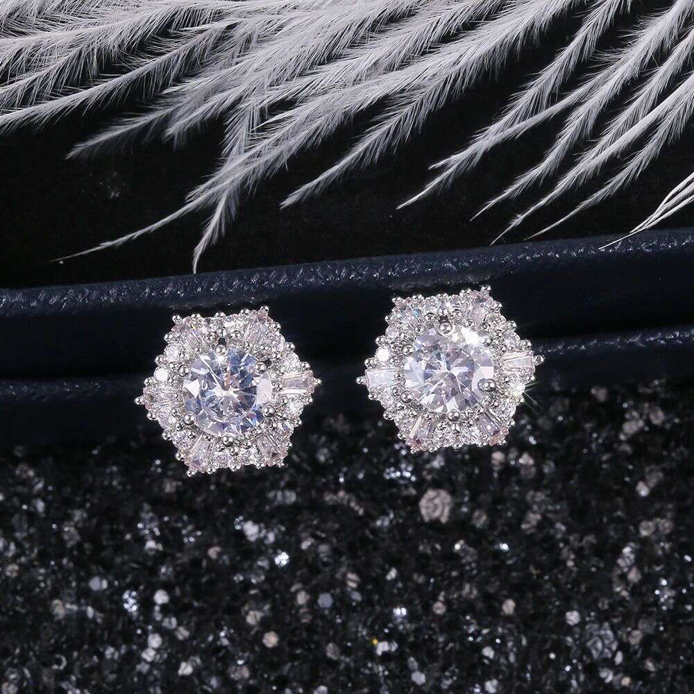 Real S Sterling Sier Stud Earrings Simple Fashion Women Wedding Jewelry Round Cut White Top CZ Dia Gemstones aretes brincos earring ear rings jewelery