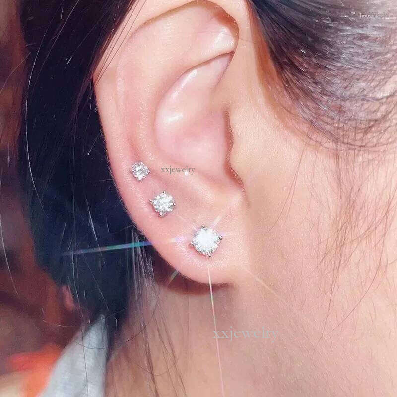 Stud Earrings Anziw Sparkle Real Moissanite Black Dia Sier Gold Ear Piercing Jewelry For Women Men Gifts 3mm/4mm/5mm