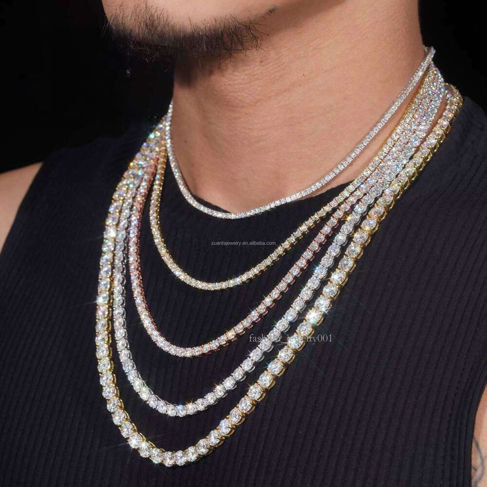 Best Selling Bulk Stock Iced Out Chains Sier S 3mm 4mm 5mm VVS1 Moissanite Tennis Chain Necklace for Women and Men