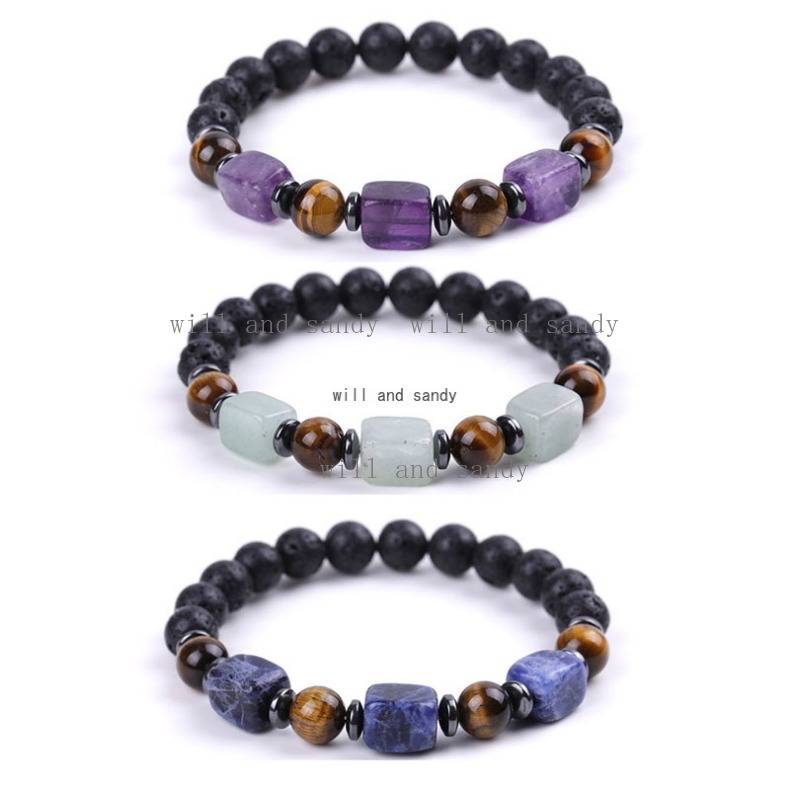Natural Stone Bead Strand Bracelets Square Cube Crystal Beads Stretch Essential Oil Diffuser Bracelet for Women Men Aromatherapy Fine Jewelry - view 5