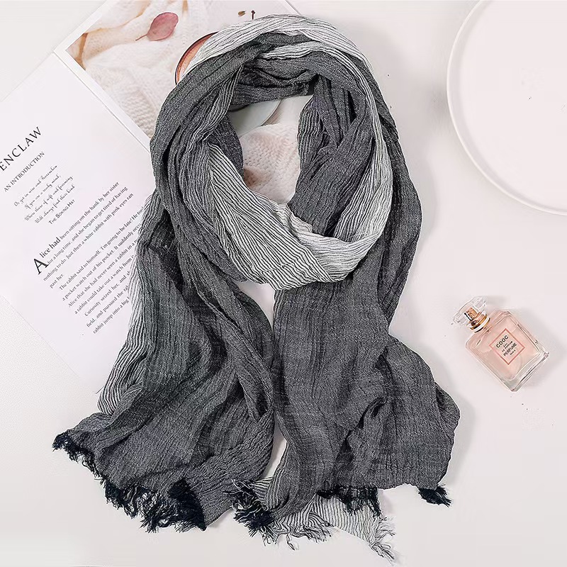 T1324 cotton and linen texture scarf female long linen scarf spring, summer, autumn and winter style literary Japanese style gradient color female ret