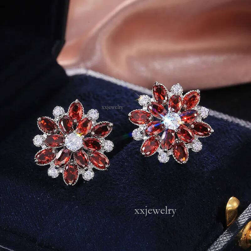 Summer Beach Moissanite Flower Earrings For Women Sterling Sier Double Shining CZ Zircon Dia Stud Earring brincos Wedding Party Gifts