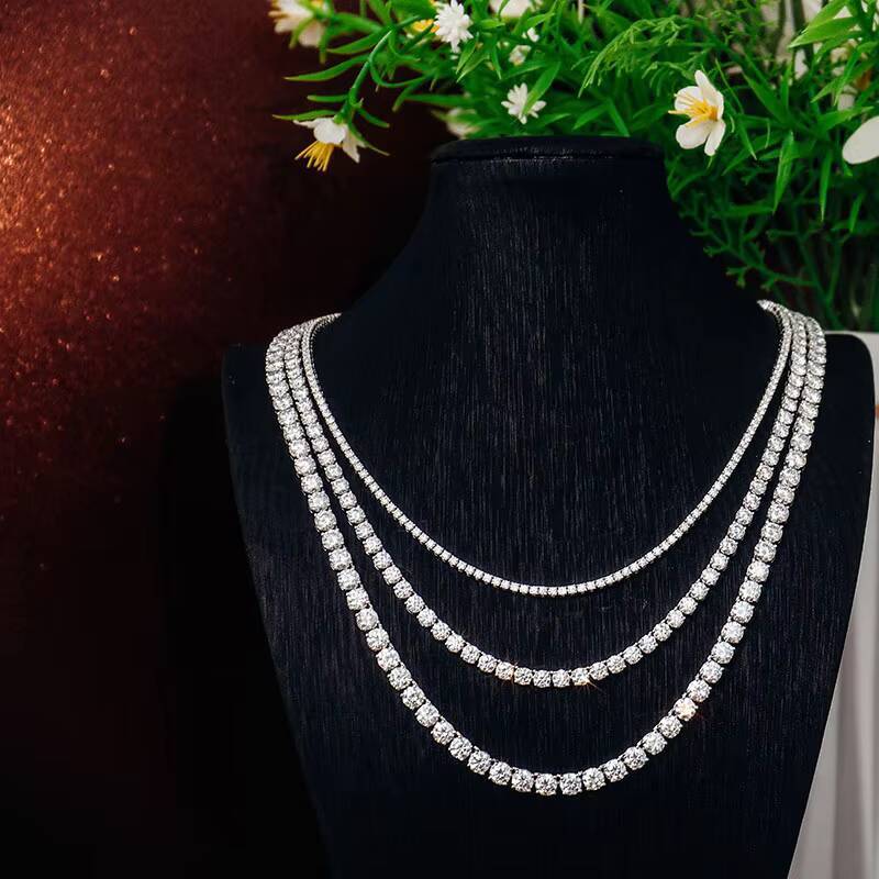 925 Sterling Silver Fine Jewelry Tennis Chain VVS Cut Moissanite Stone with Diamond Tester Pass Necklace