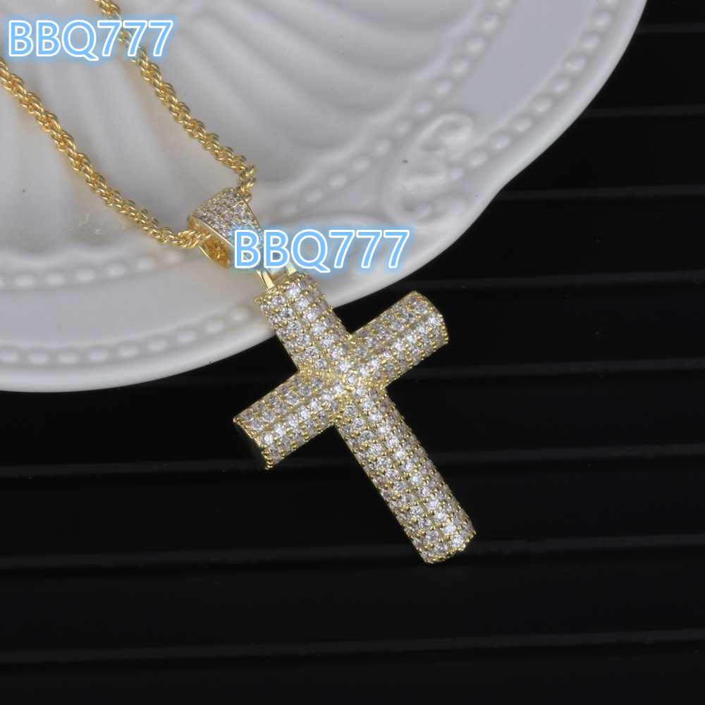 Hip Hop Cubic Zircon Cross Pendant Necklaces 18k Gold Plated Brass 925 Sterling Silver Iced Out Necklace for Women Men Jewelry